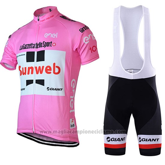 2018 Abbigliamento Ciclismo Sunweb Rosa e Bianco Manica Corta e Salopette